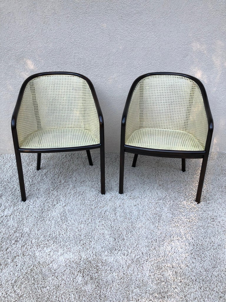20th Century Pair Ward Bennet Cane Lacquered Bentwood Walnut Chairs For Sale