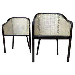 Pair Ward Bennet Cane Lacquered Bentwood Walnut Chairs