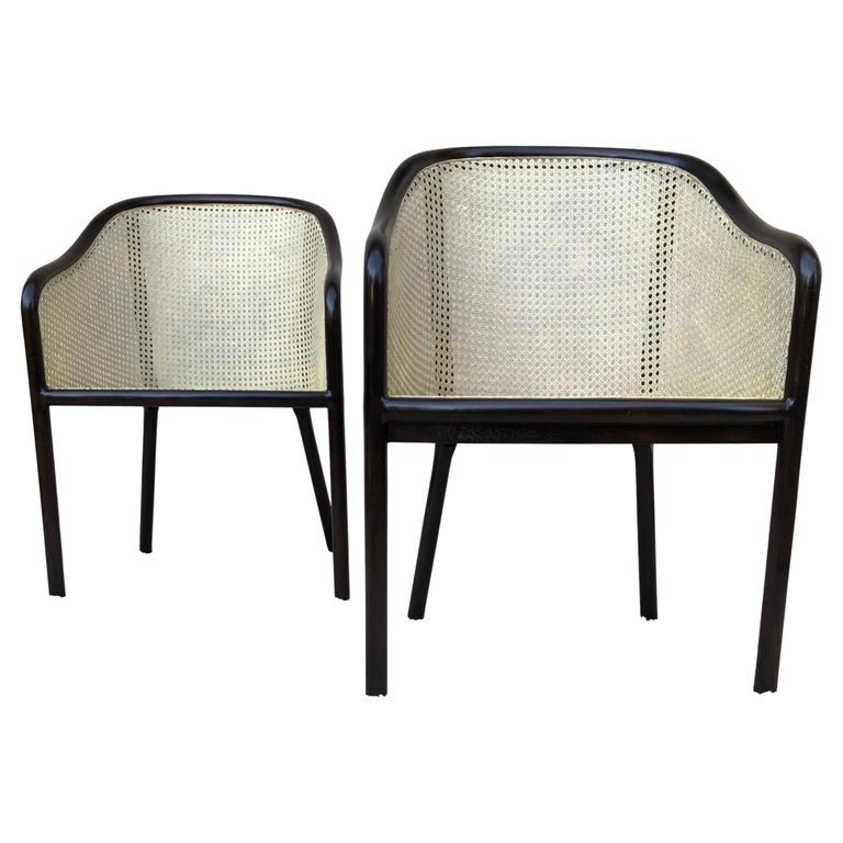 Pair Ward Bennet Cane Lacquered Bentwood Walnut Chairs For Sale