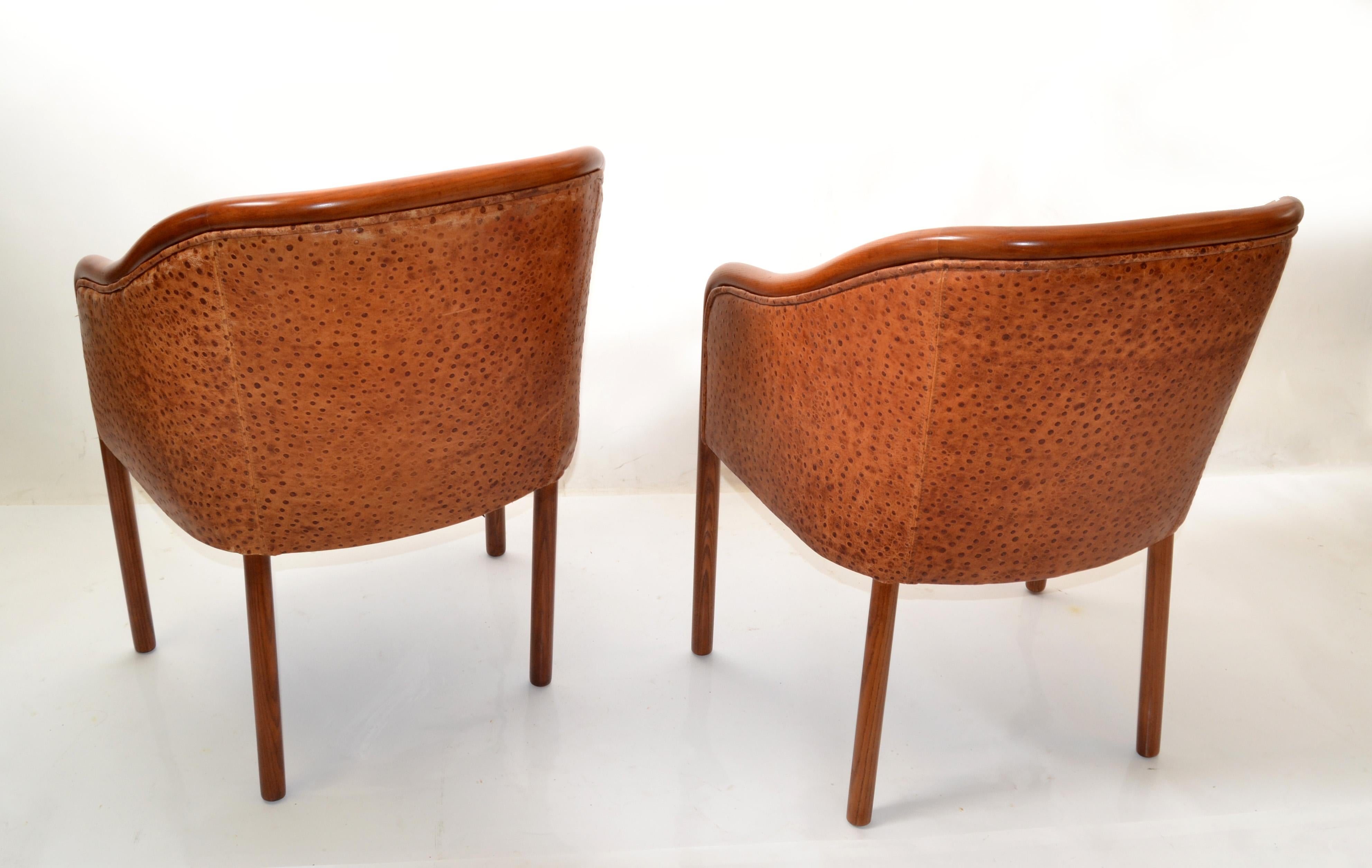 Pair, Ward Bennet Oak Armchairs Ostrich Leather Upholstery Mid-Century Modern 5