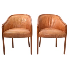 Vintage Pair, Ward Bennet Oak Armchairs Ostrich Leather Upholstery Mid-Century Modern