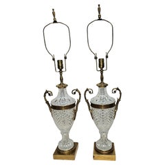 Pair Warren Kessler Empire-style Cut crystal and Brass Duck Mounts Table lamps