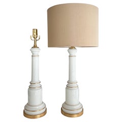 Pair Warren Kessler White Opaline Glass Mid-Century Table Lamps