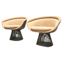 Pair Warren Platner Wire Lounge Chair for Knoll Ultra Suede, 2000s