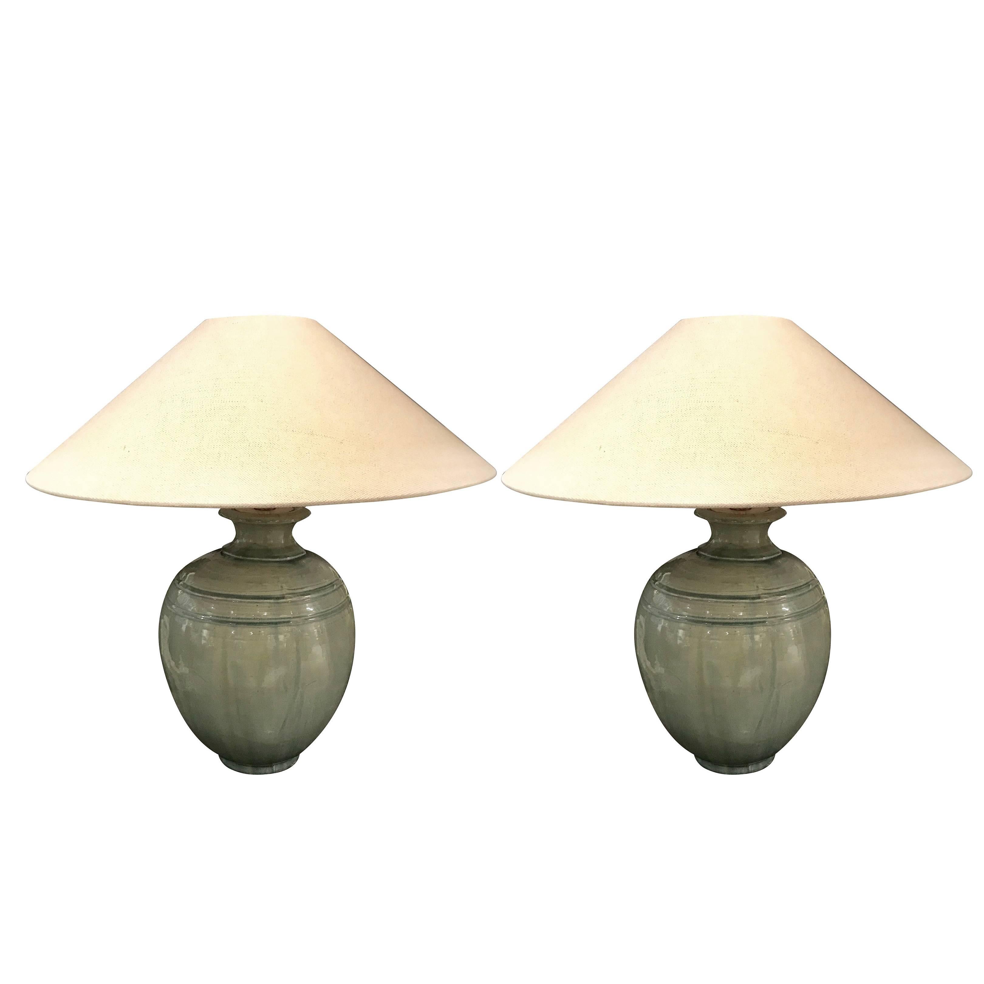 Pair of Washed Turquoise Lamps, China, Contemporary