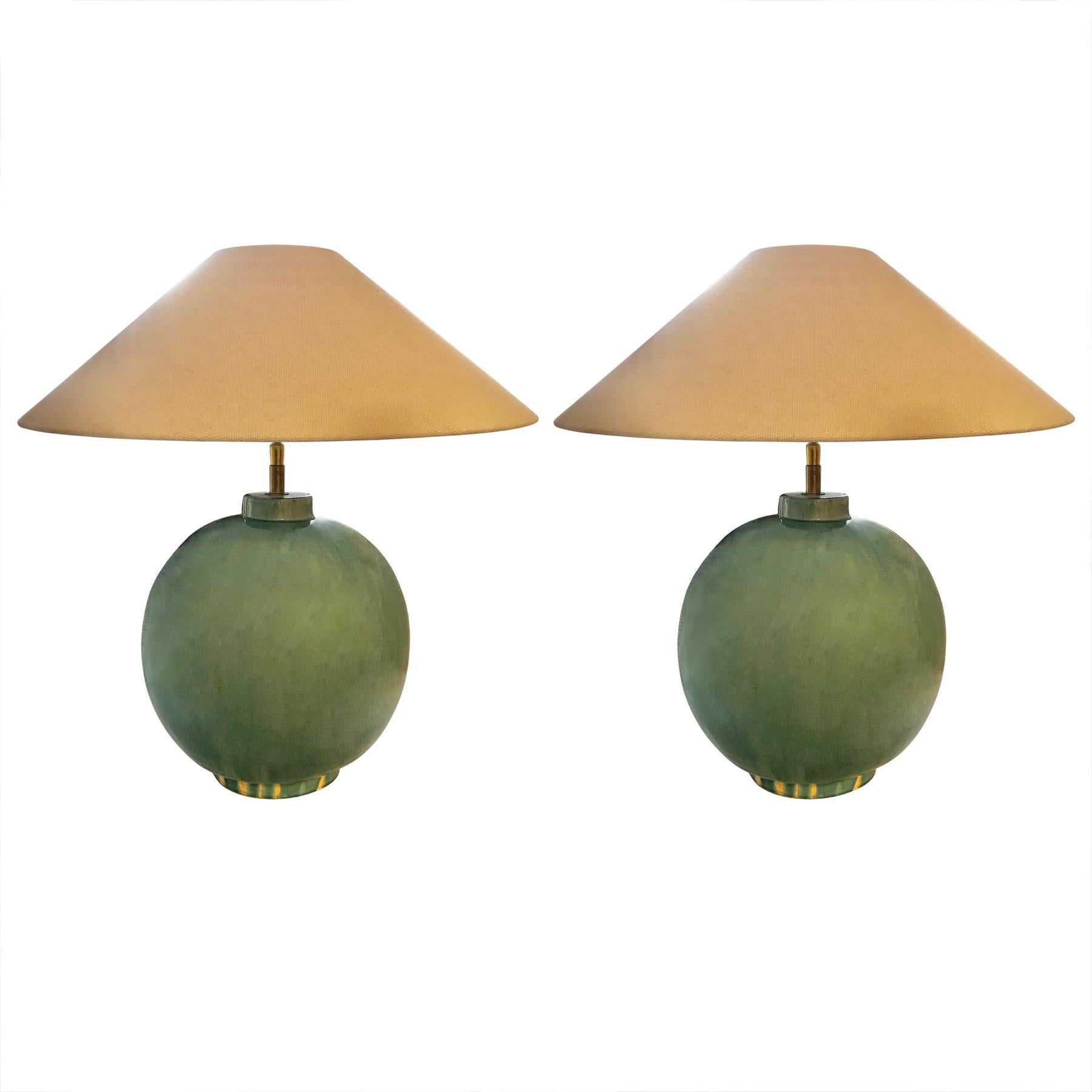 Pair of Washed Turquoise Lamps, China, Contemporary