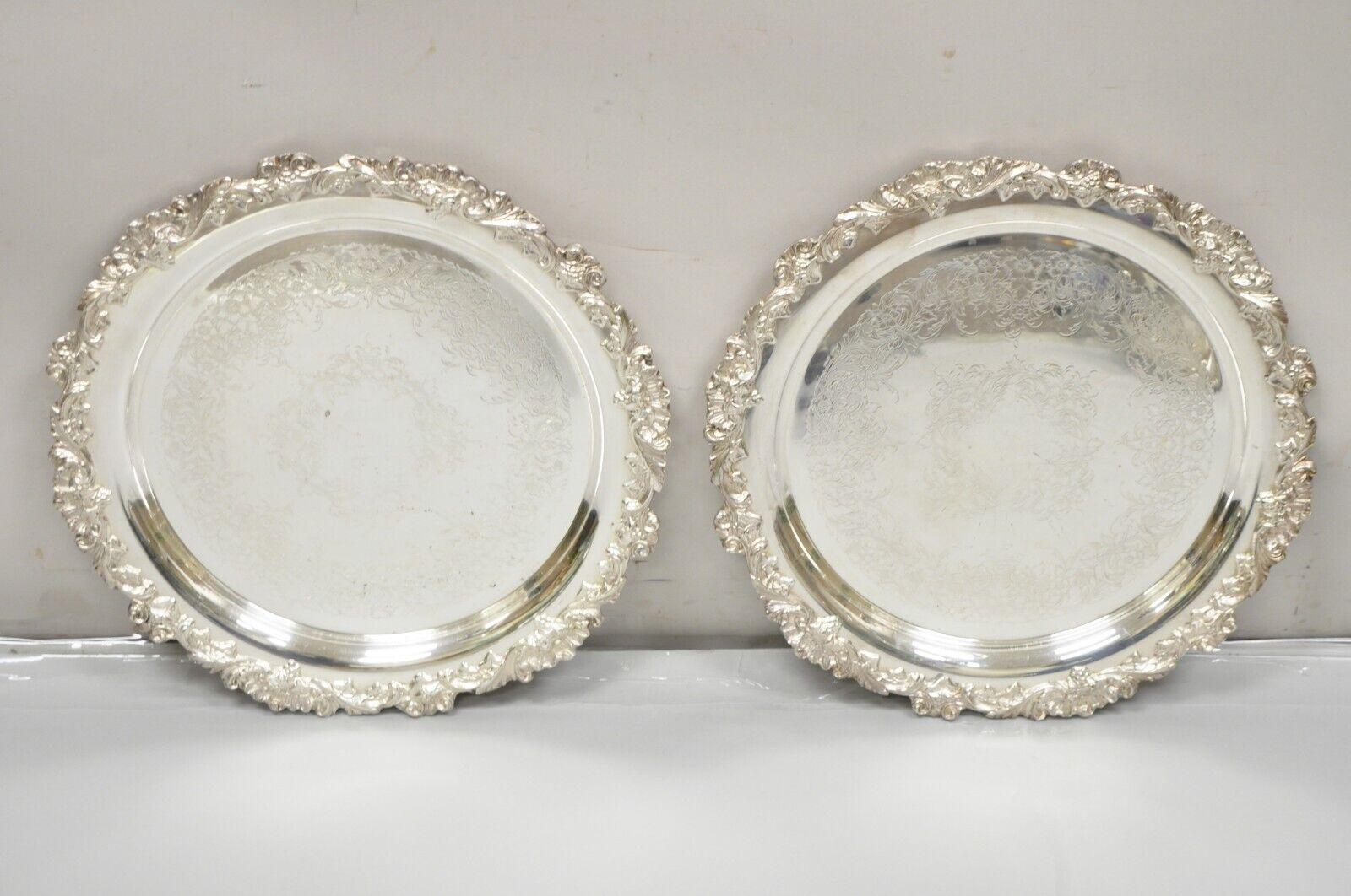 Pair Webster Wilcox International Silver Plated 16” Round Serving Platter Tray For Sale 4