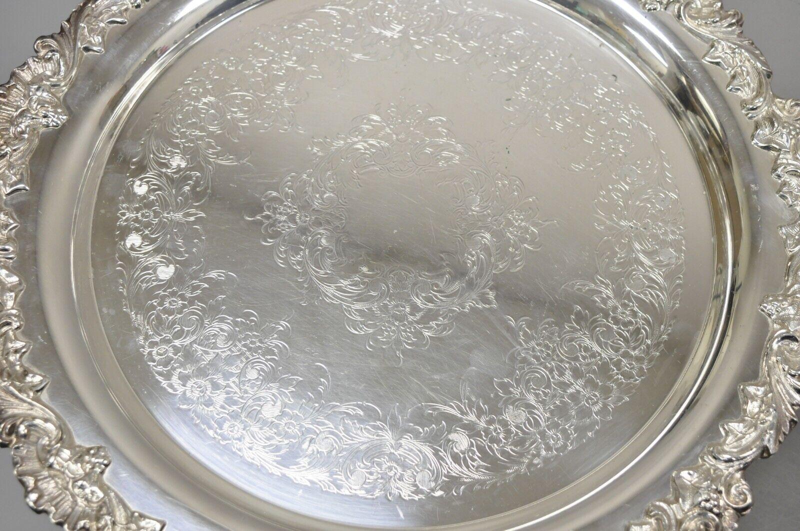 Pair Webster Wilcox International Silver Plated 16” Round Serving Platter Tray In Good Condition For Sale In Philadelphia, PA