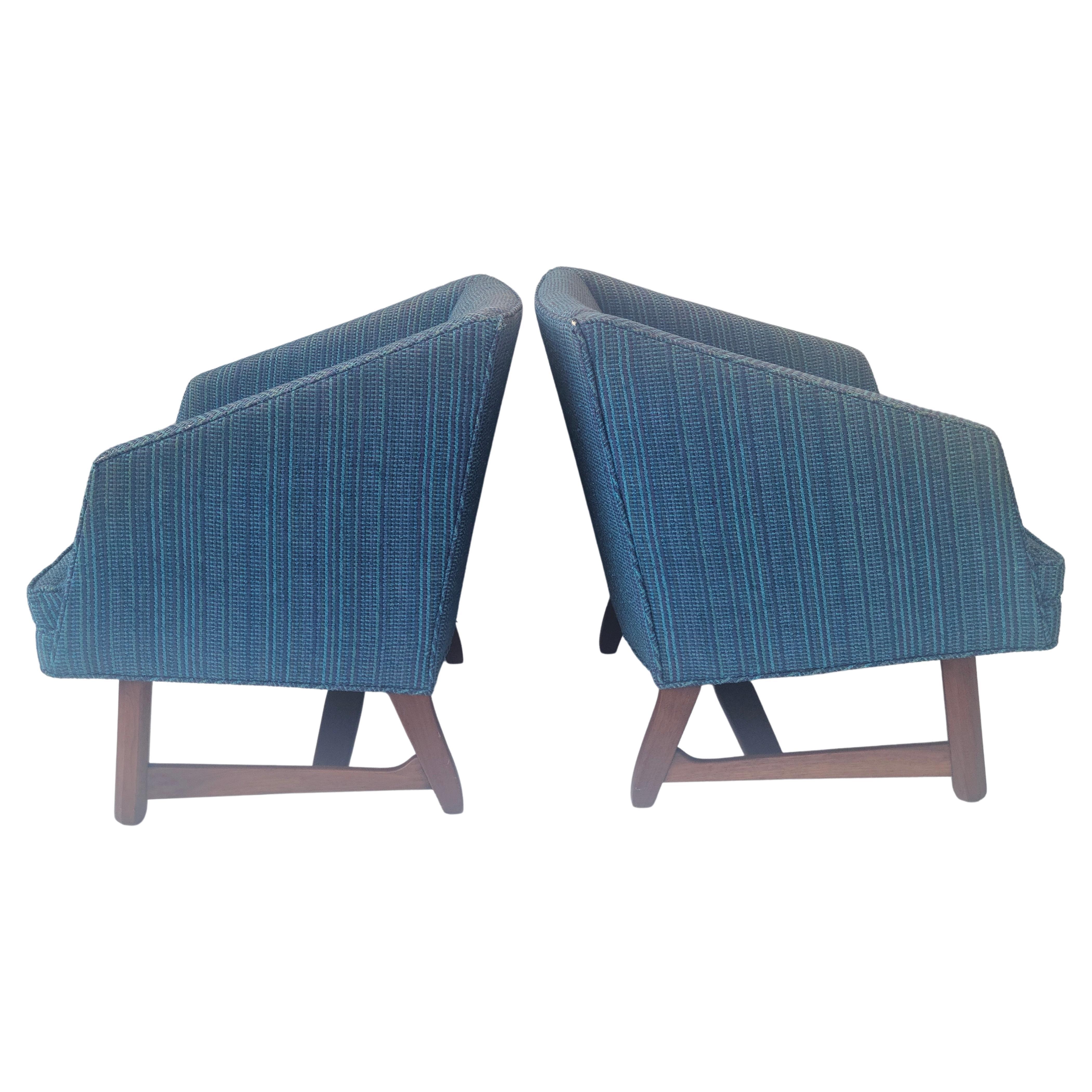 Pair Wedge Lounge Chairs Sculpted Walnut Base Style of Dunbar 6