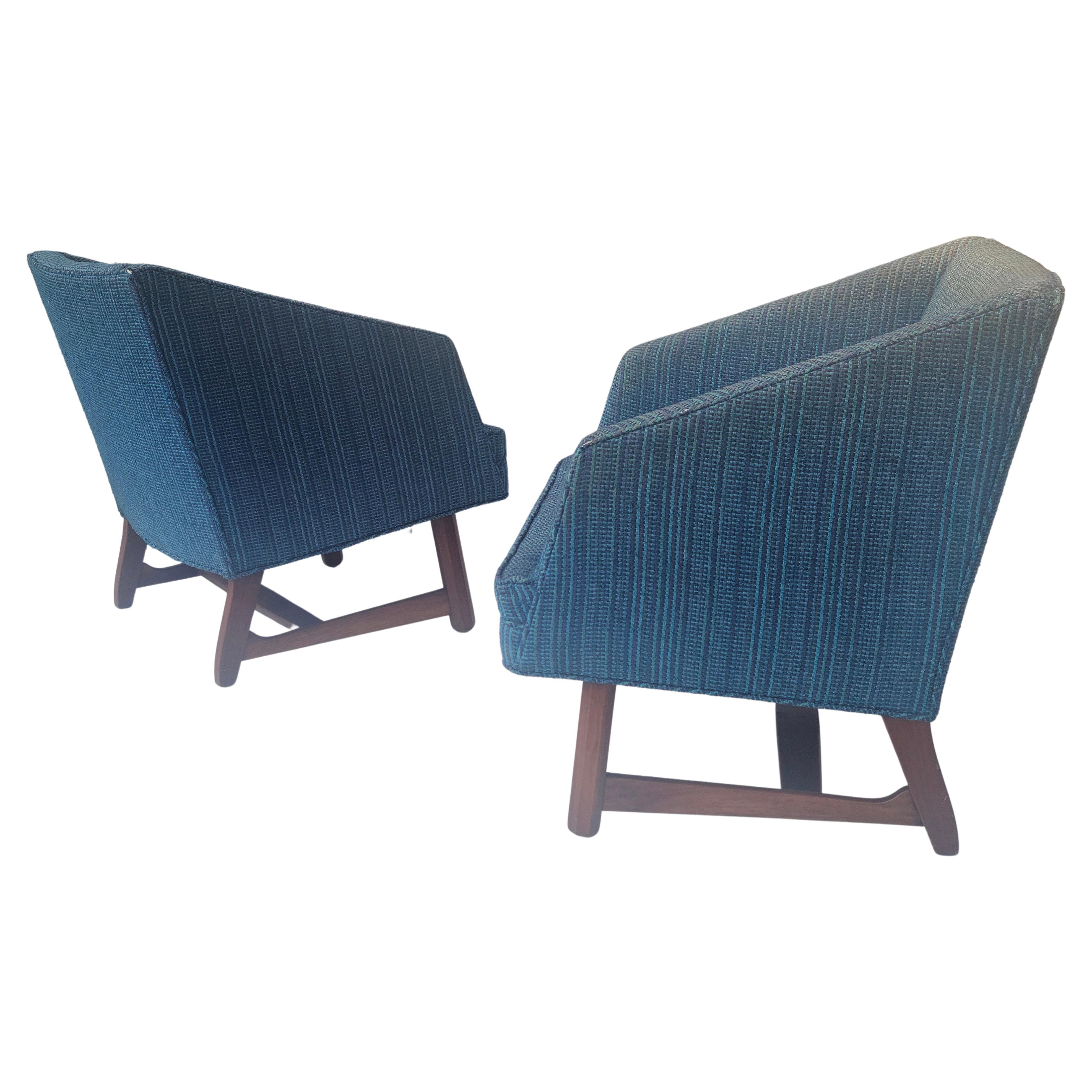 Pair Wedge Lounge Chairs Sculpted Walnut Base Style of Dunbar 7