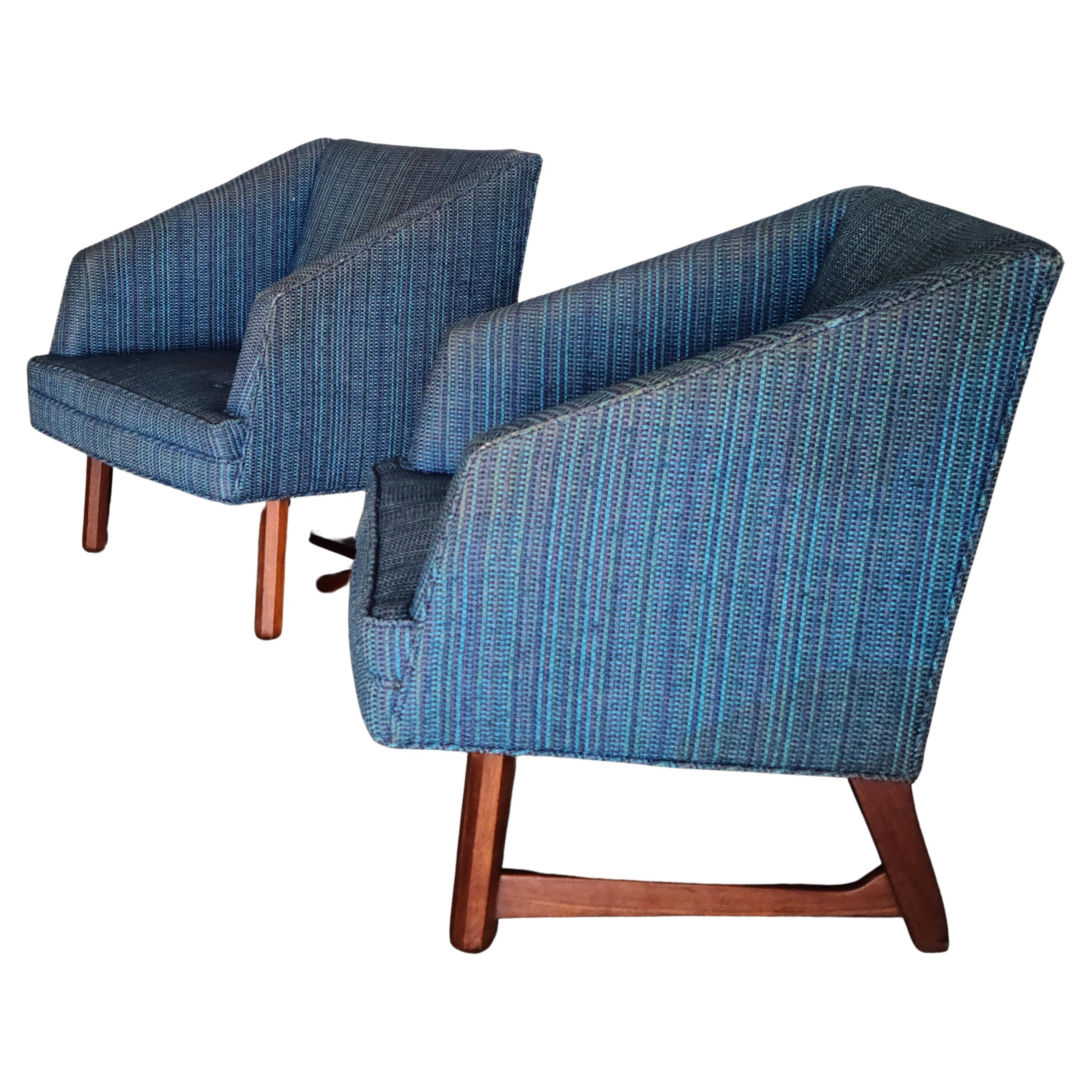 Pair Wedge Lounge Chairs Sculpted Walnut Base Style of Dunbar 1
