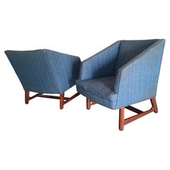 Pair Wedge Lounge Chairs Sculpted Walnut Base Style of Dunbar