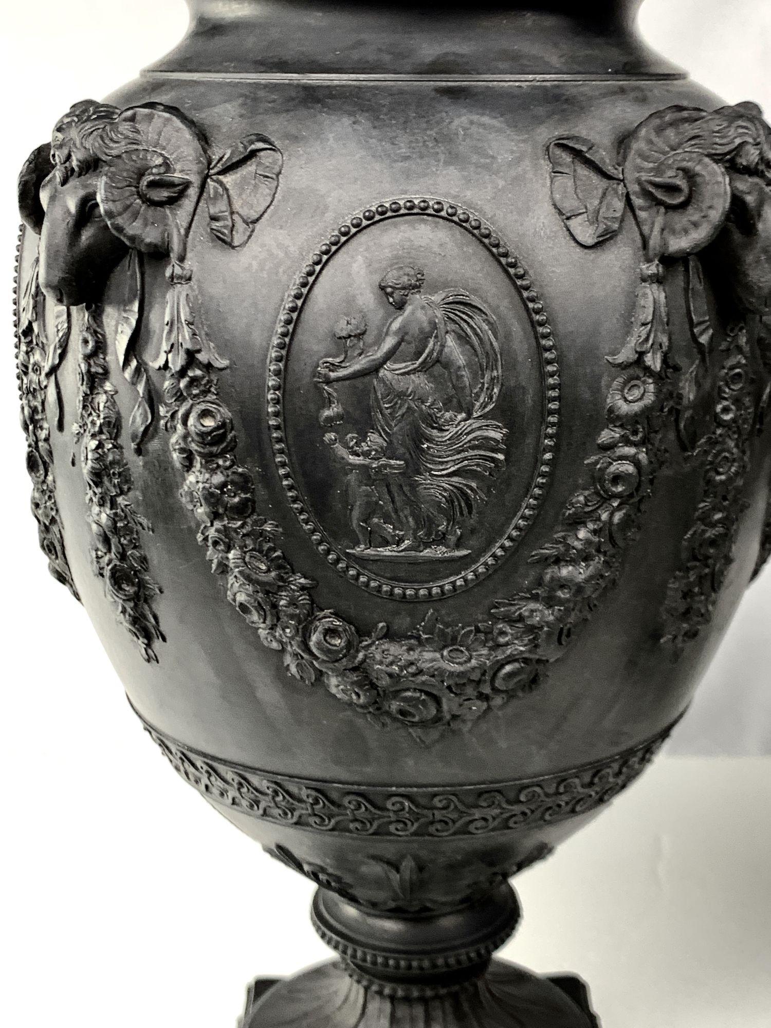 Stoneware Pair Wedgwood Black Basalt Urn Neoclassical Made in England Circa 1840