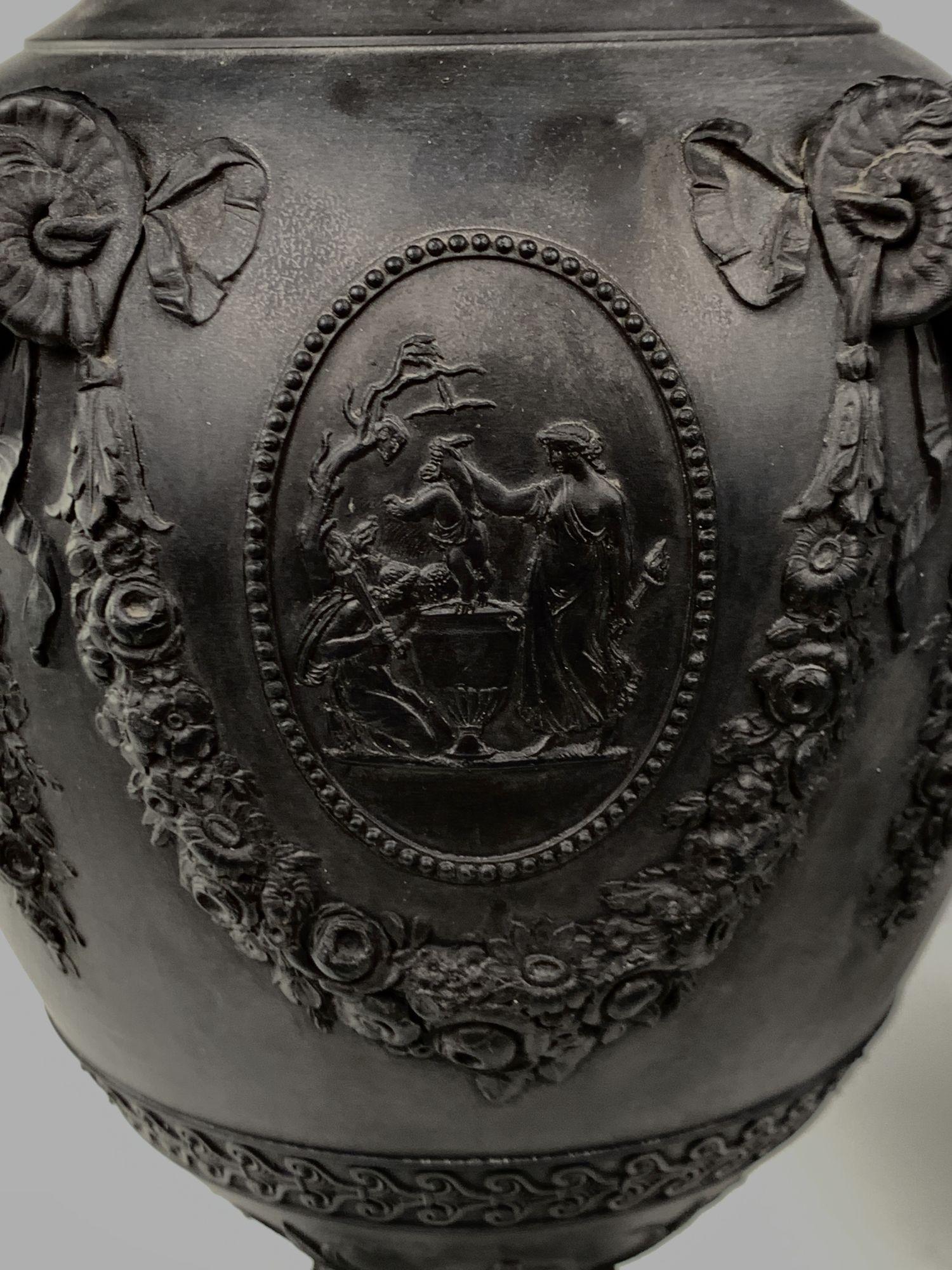 Pair Wedgwood Black Basalt Urn Neoclassical Made in England Circa 1840 1