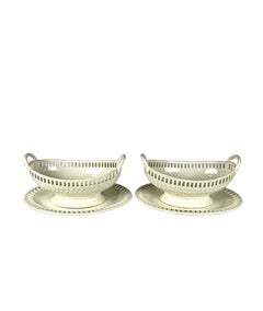 Pair Wedgwood Creamware Baskets & Stands with Pierced Openwork England Ca. 1820