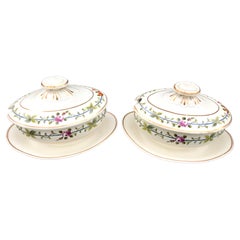 Used Pair of Wedgwood Creamware Floral Banded Sauceboats