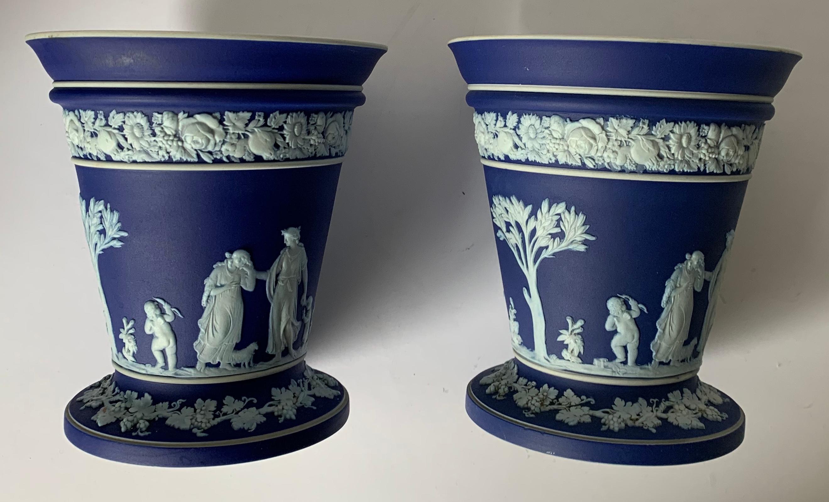 Pair of Wedgwood Dark Blue and White Vases 1