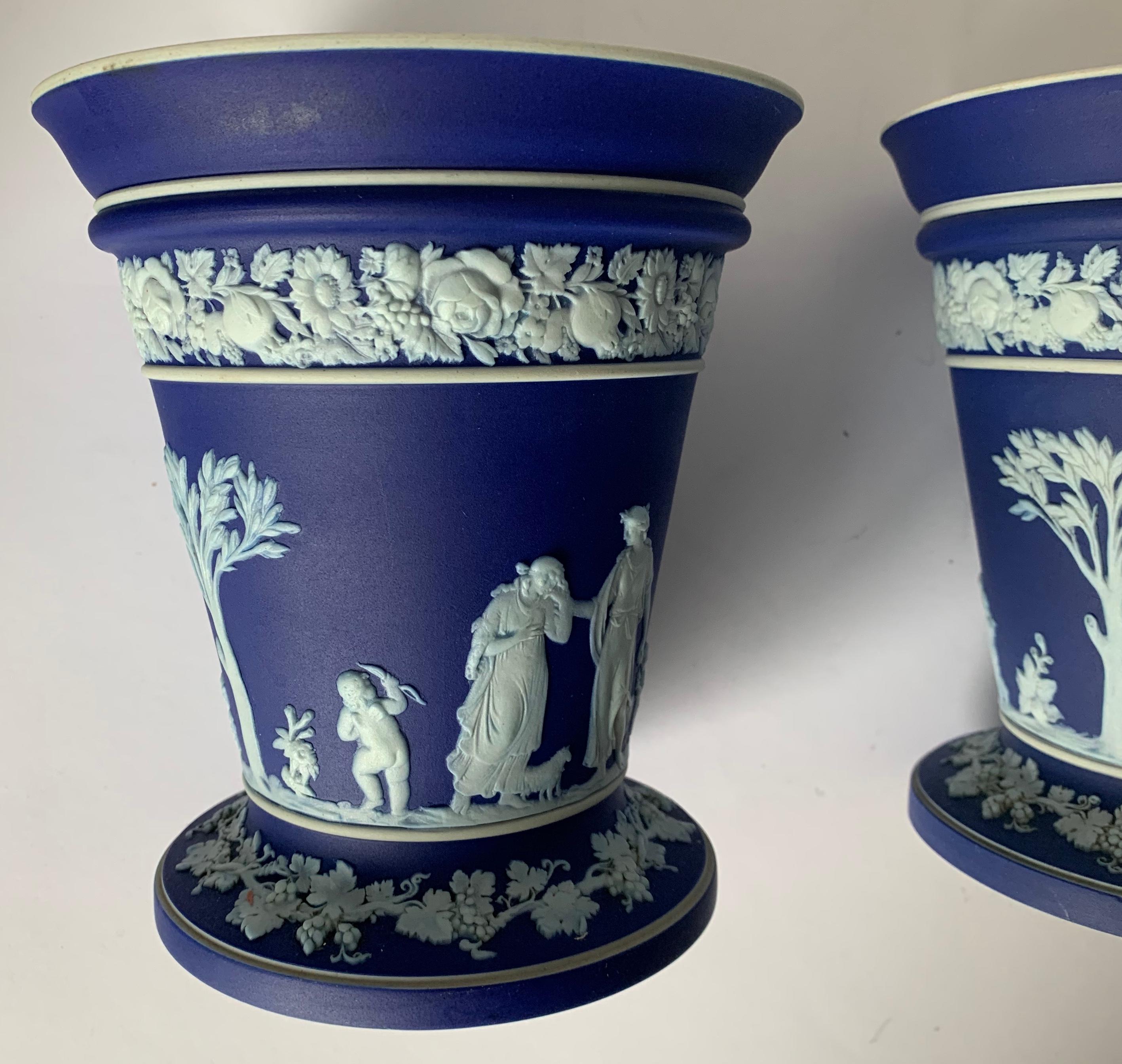 Pair of Wedgwood Dark Blue and White Vases For Sale 2