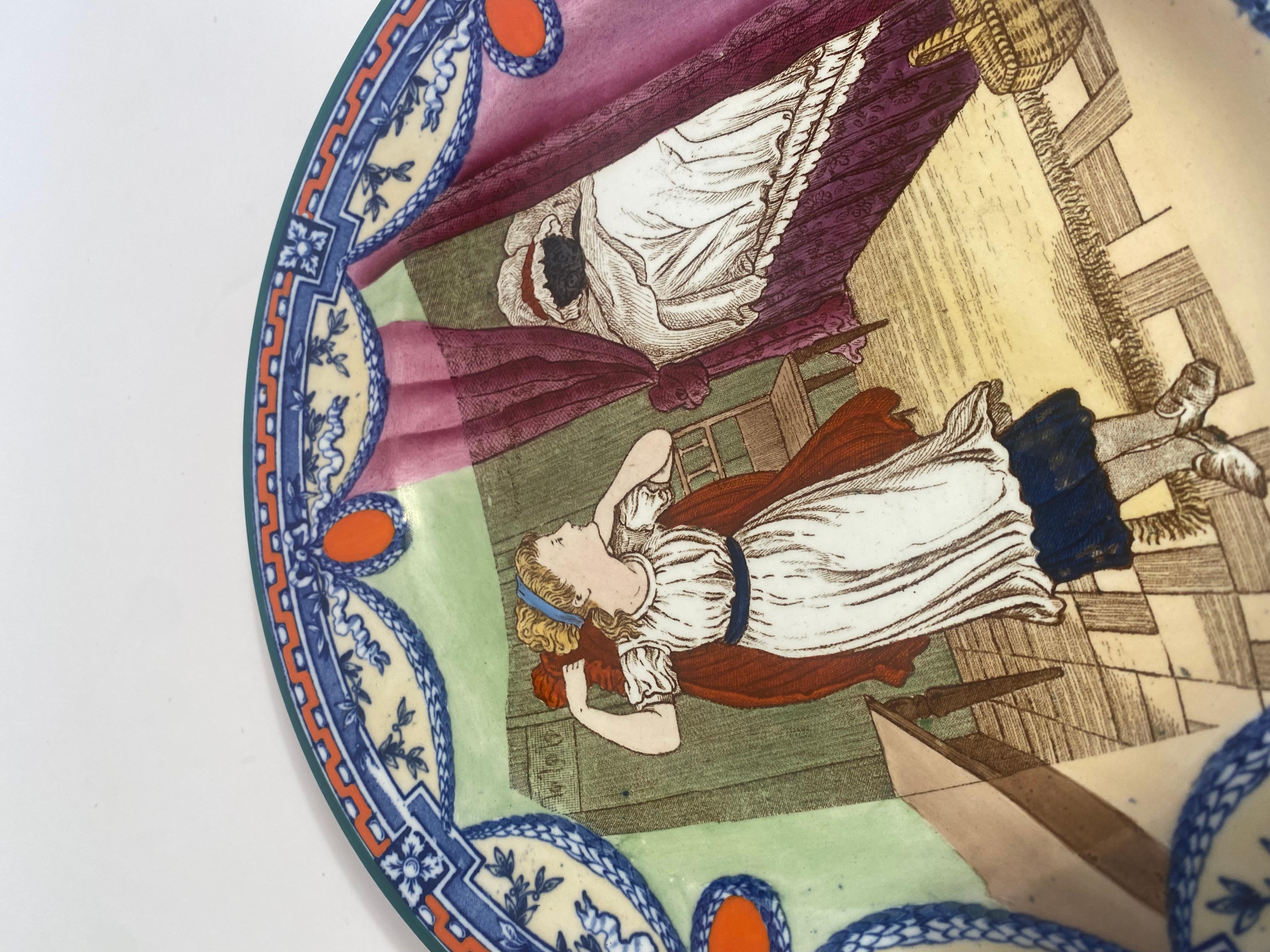 Pair Wedgwood Little Red Riding Hood Collectible Plates, Vibrantly Hand Colored For Sale 2