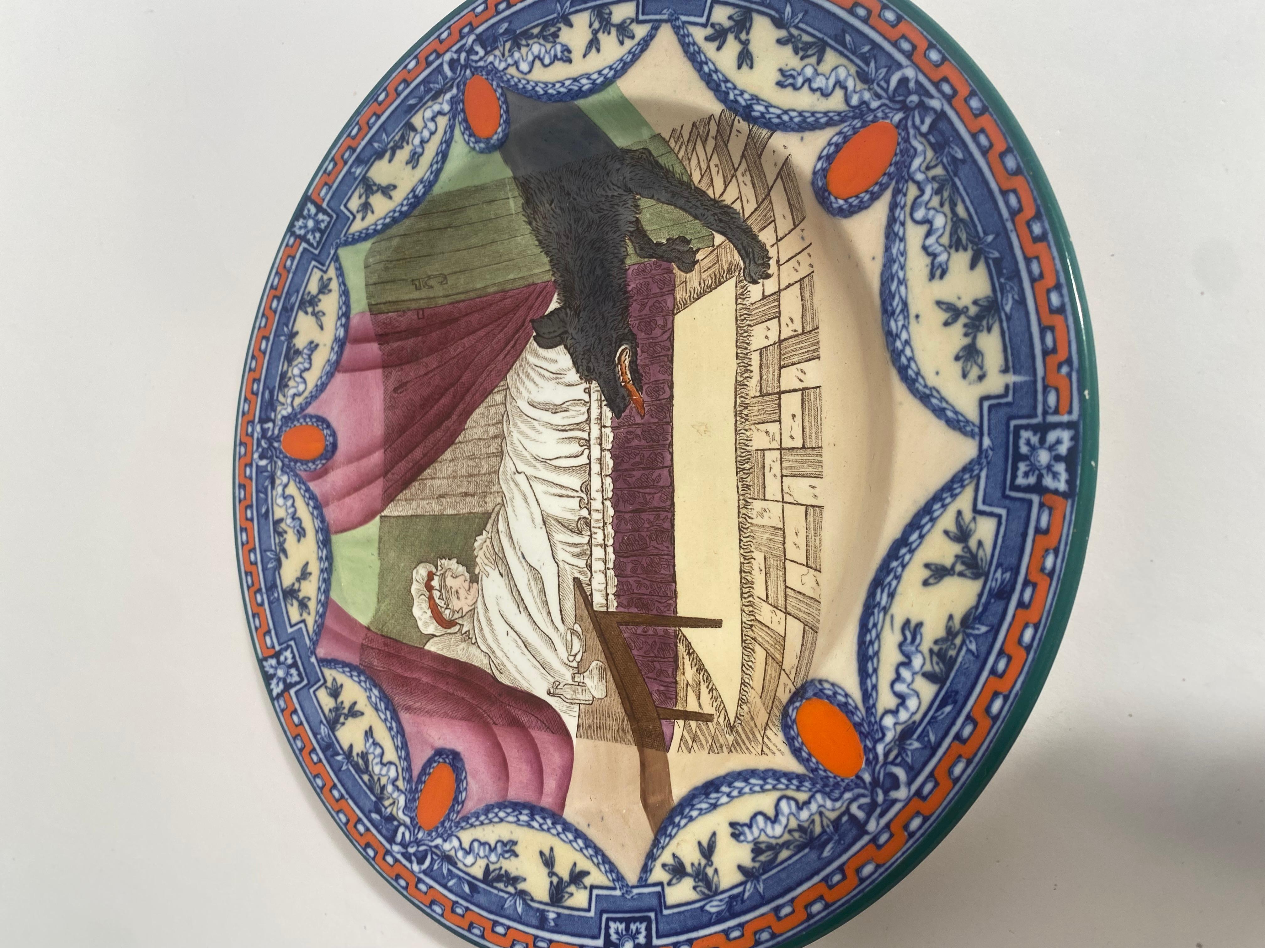Pair Wedgwood Little Red Riding Hood Collectible Plates, Vibrantly Hand Colored For Sale 3