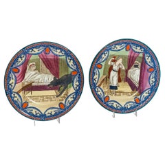 Antique Pair Wedgwood Little Red Riding Hood Collectible Plates, Vibrantly Hand Colored