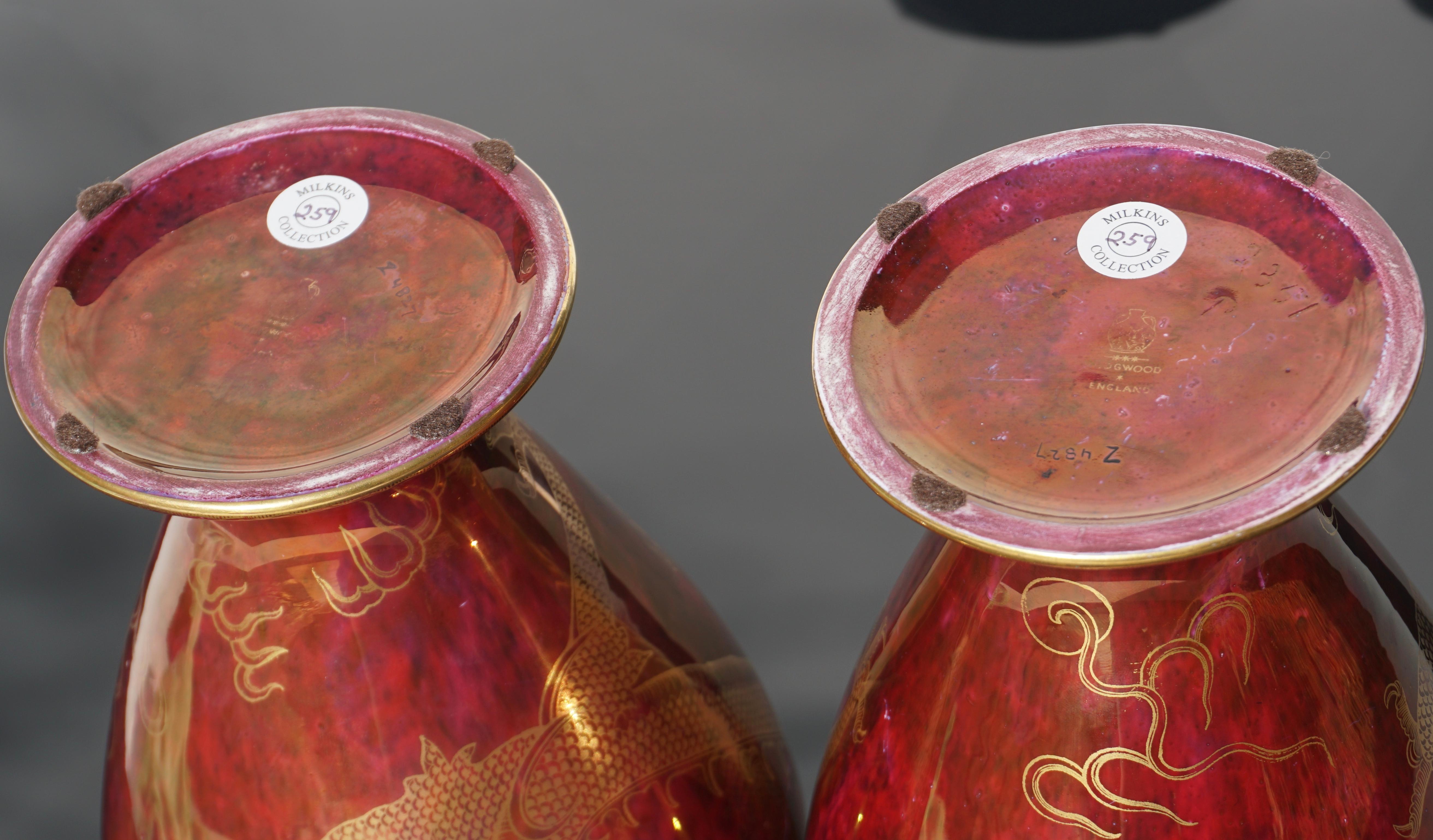 Early 20th Century Pair of Wedgwood Lustre Red Dragon Vases, 1900