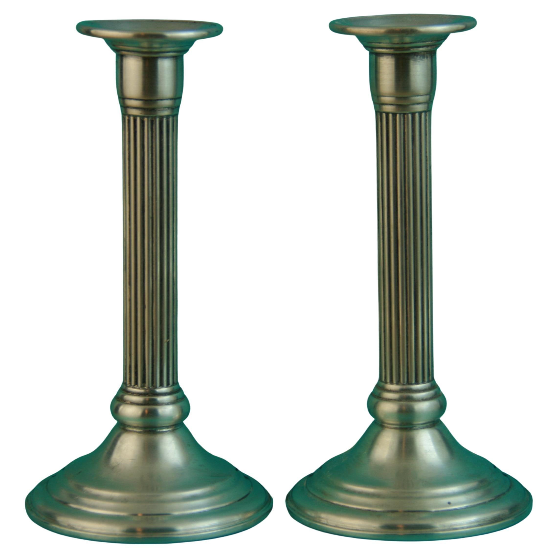 Pair Weighted Sterling Silver Fluted Candle Sticks/Holders For Sale