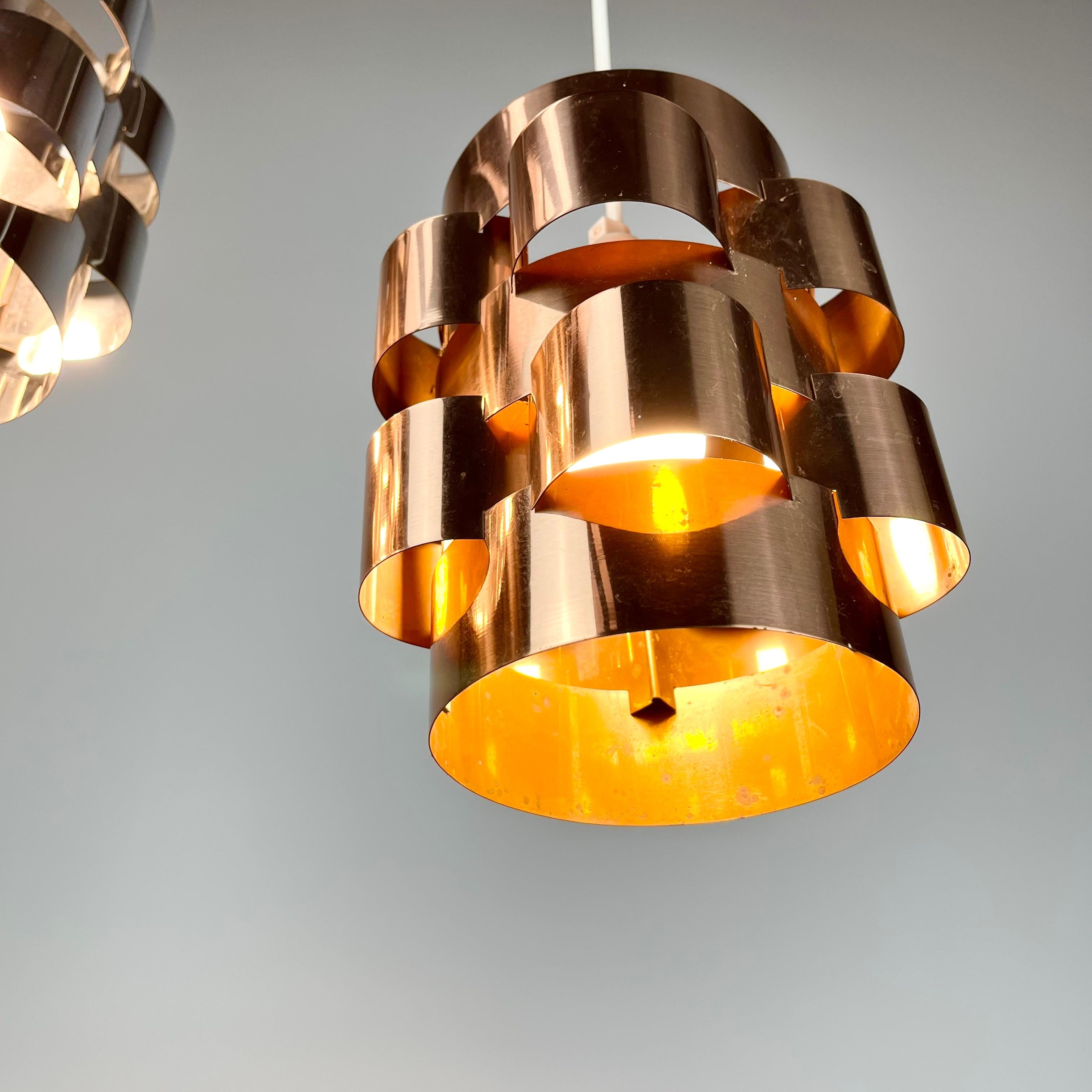 Metal Pair Werner Schou Coronell Elektro Danish Mid Century Lamp Shades Ceiling Lights