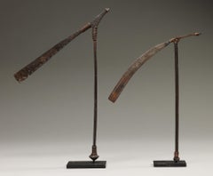 Pair West African Incised Iron and Copper Axe Form Currency Pieces Custom Mounts