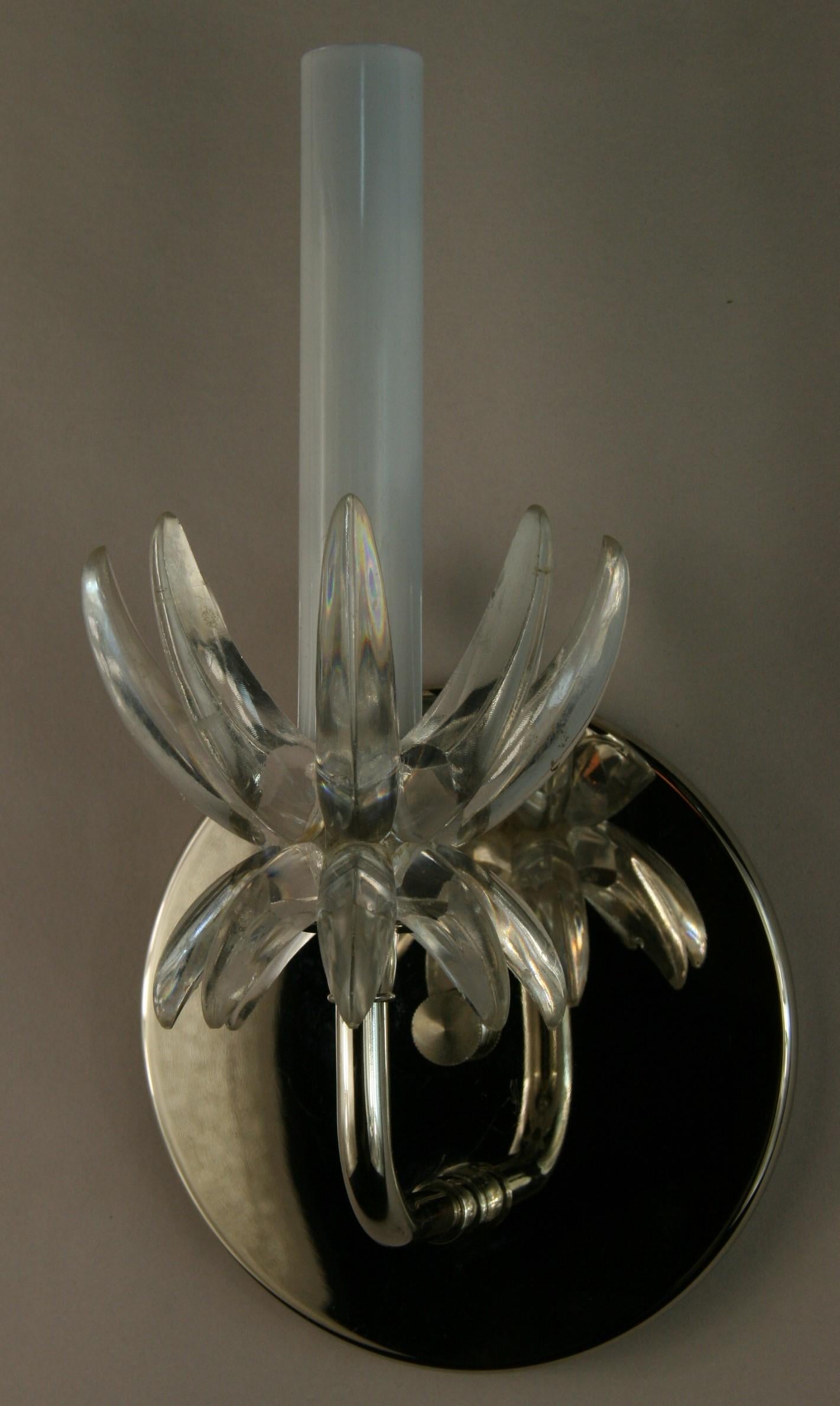 Pair of Western Germany Midcentury Acrylic and Nickel Sconces In Good Condition In Douglas Manor, NY