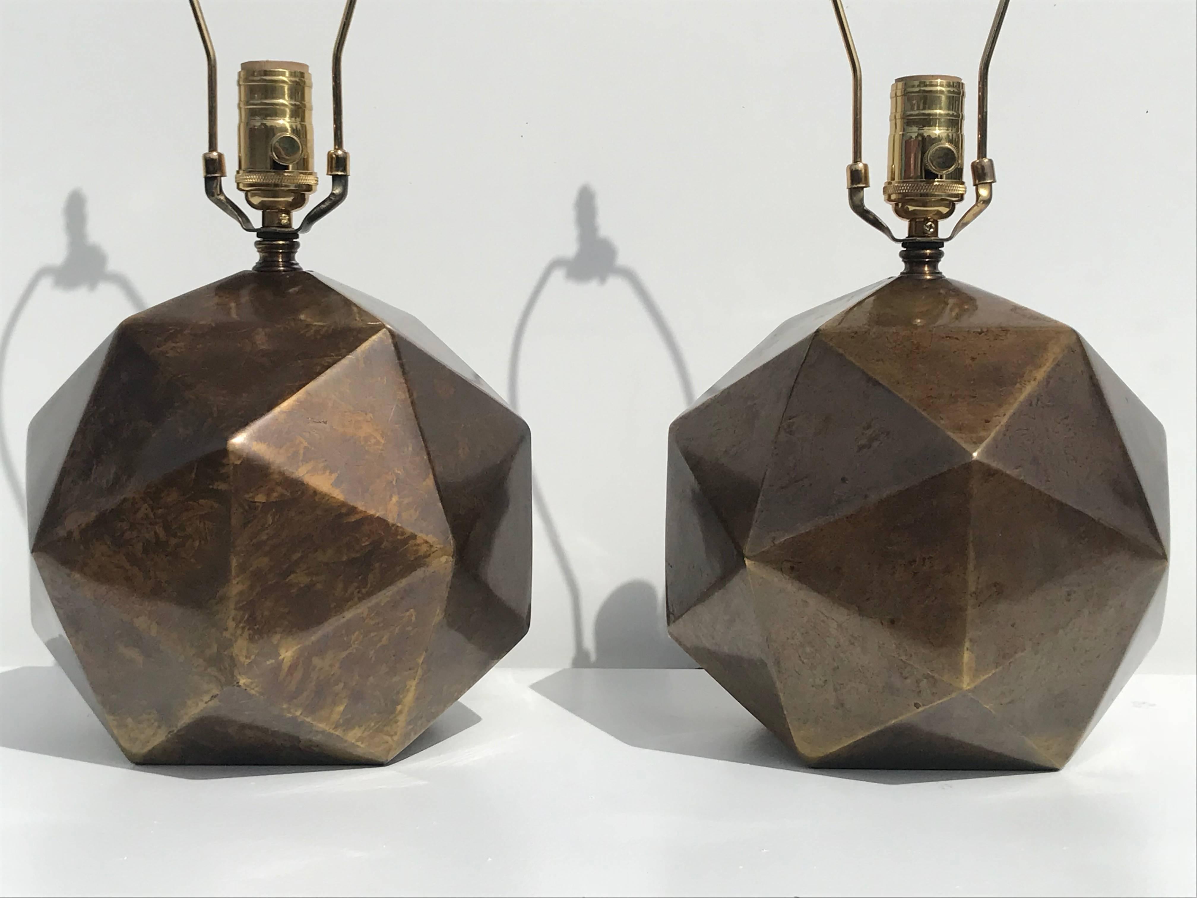 Pair of Westwood Industries Antique Bronzed Faceted Lamps 1