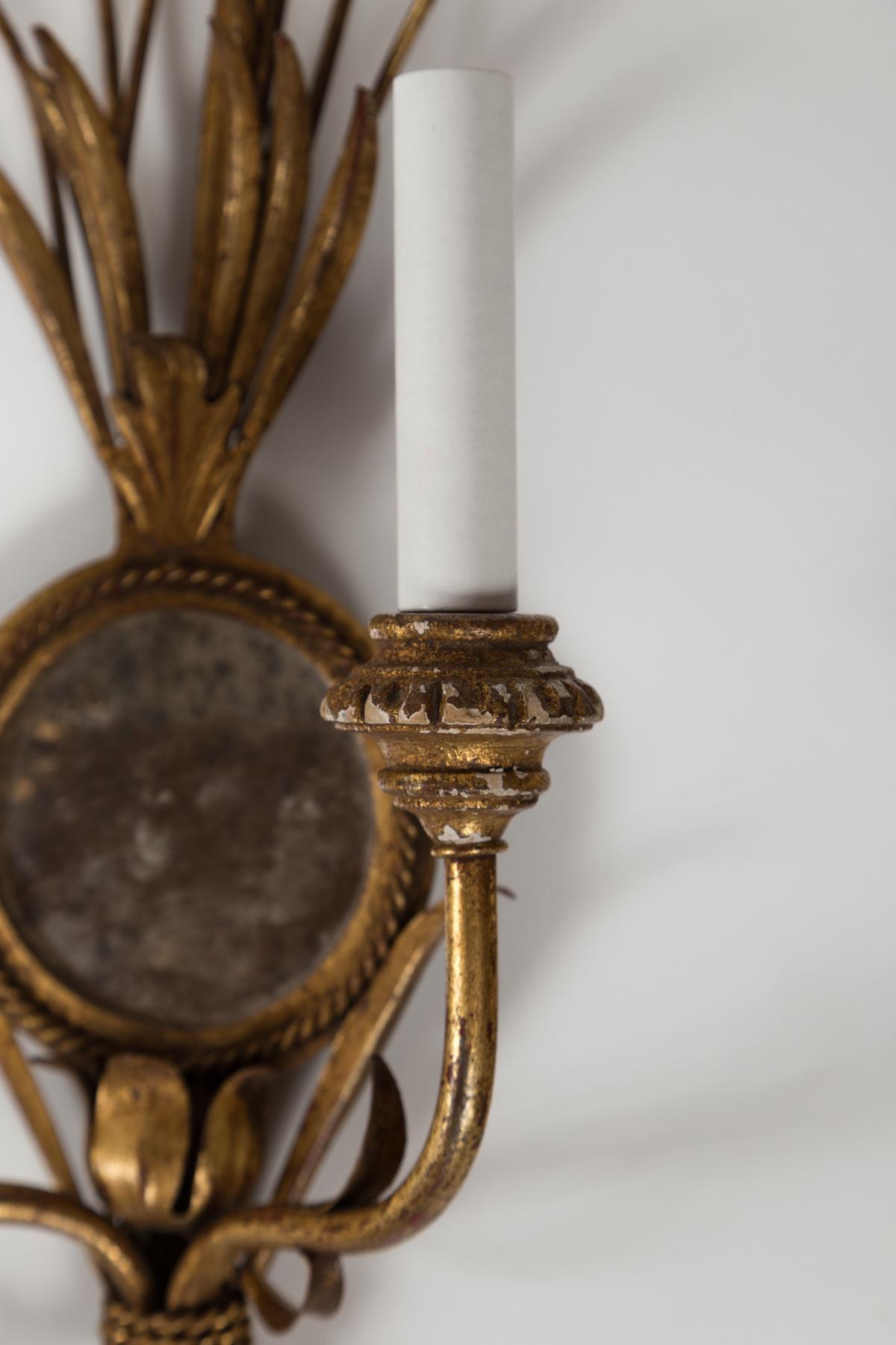 20th Century Pair Wheat Sheaf Mirrored Sconces, Italy, circa 1950's For Sale