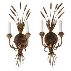 Vintage Pair Wheat Sheaf Mirrored Sconces, Italy, circa 1950's