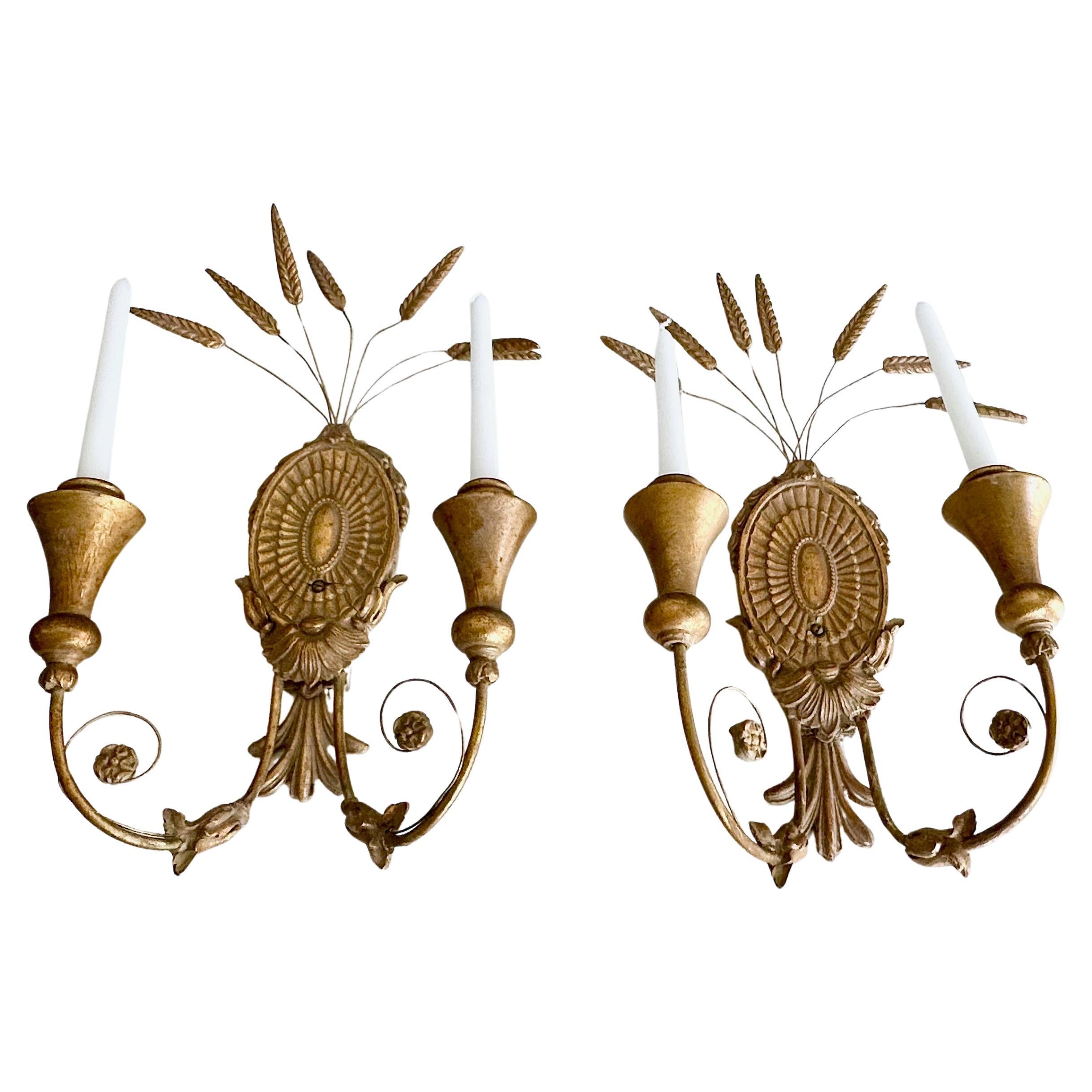 Pareja de candelabros de gavilla de trigo en venta