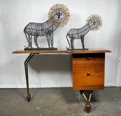 Pair whimsical  Curtis Jere Wire Lions, cLASSIC Modern design.