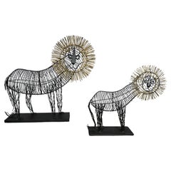 Pair whimsical  Curtis Jere Wire Lions, cLASSIC Modern design.