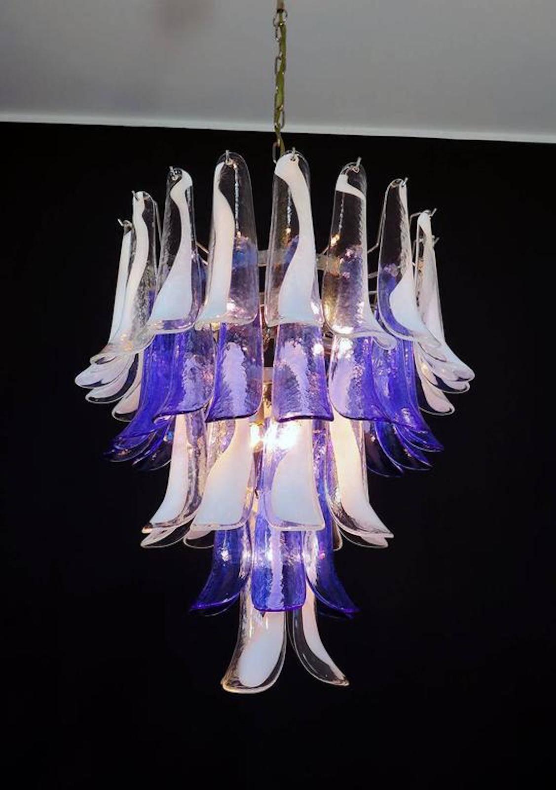 Pair of White and Blue Petals Murano Glass Chandeliers 2