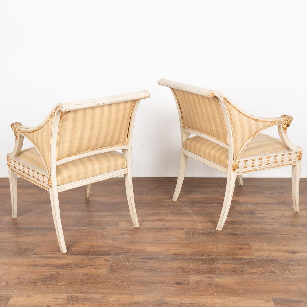 Pair, White and Gold Arm Chairs With Ram Heads, Sweden circa 1860-90 6