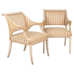 Pair, White and Gold Arm Chairs With Ram Heads, Sweden circa 1860-90