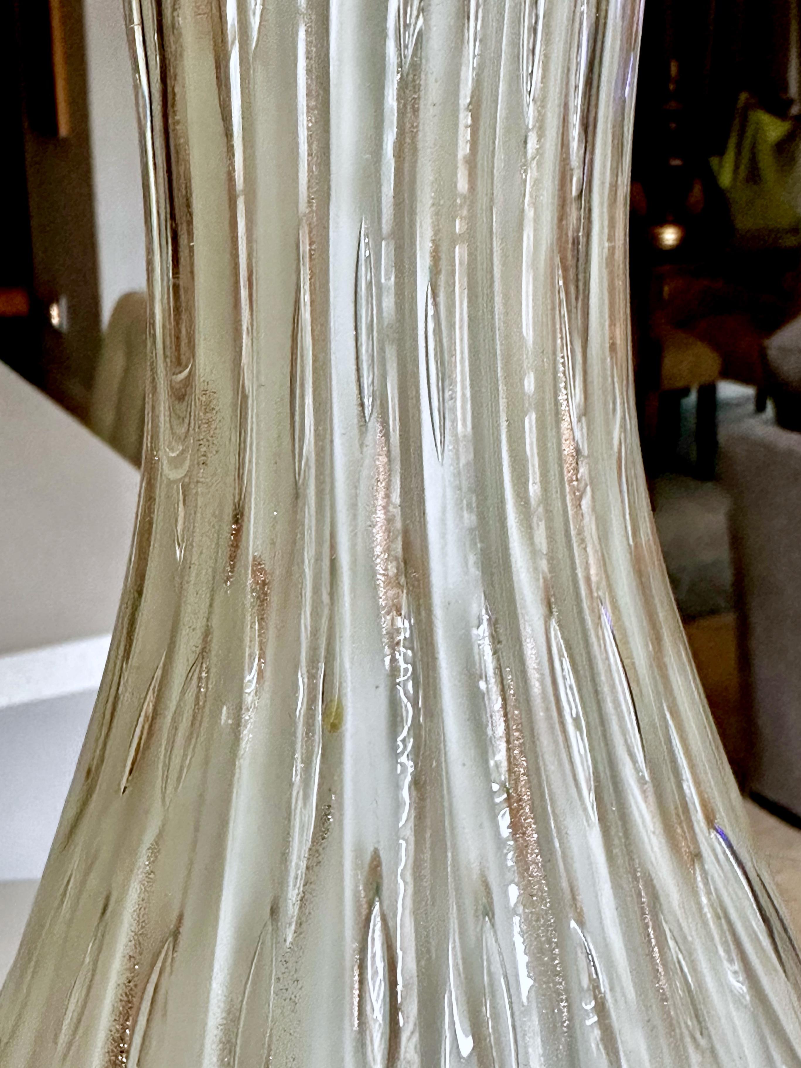 Pair White Copper Bubbles Aventurine Murano Glass Lamps For Sale 6
