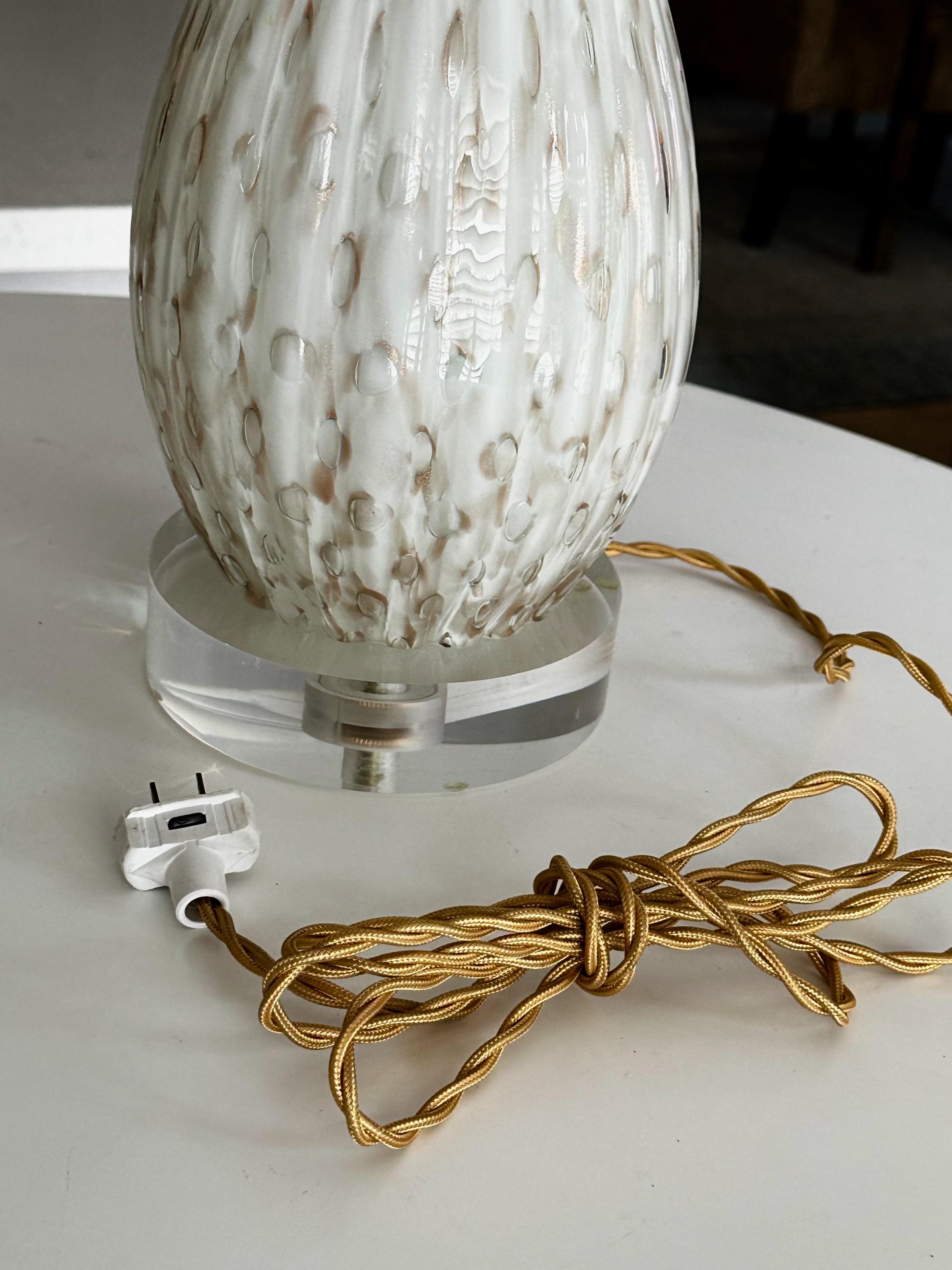 Pair White Copper Bubbles Aventurine Murano Glass Lamps For Sale 9