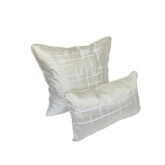 Pair of White Criss Cross Off- White Silk Wool Throw Pillows
