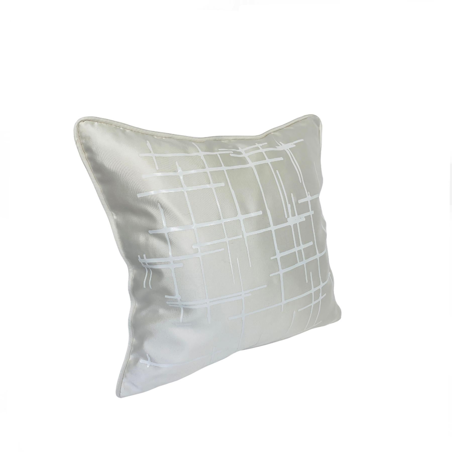 Minimalist Pair of White Criss Cross Off- White Silk Wool Throw Pillows For Sale