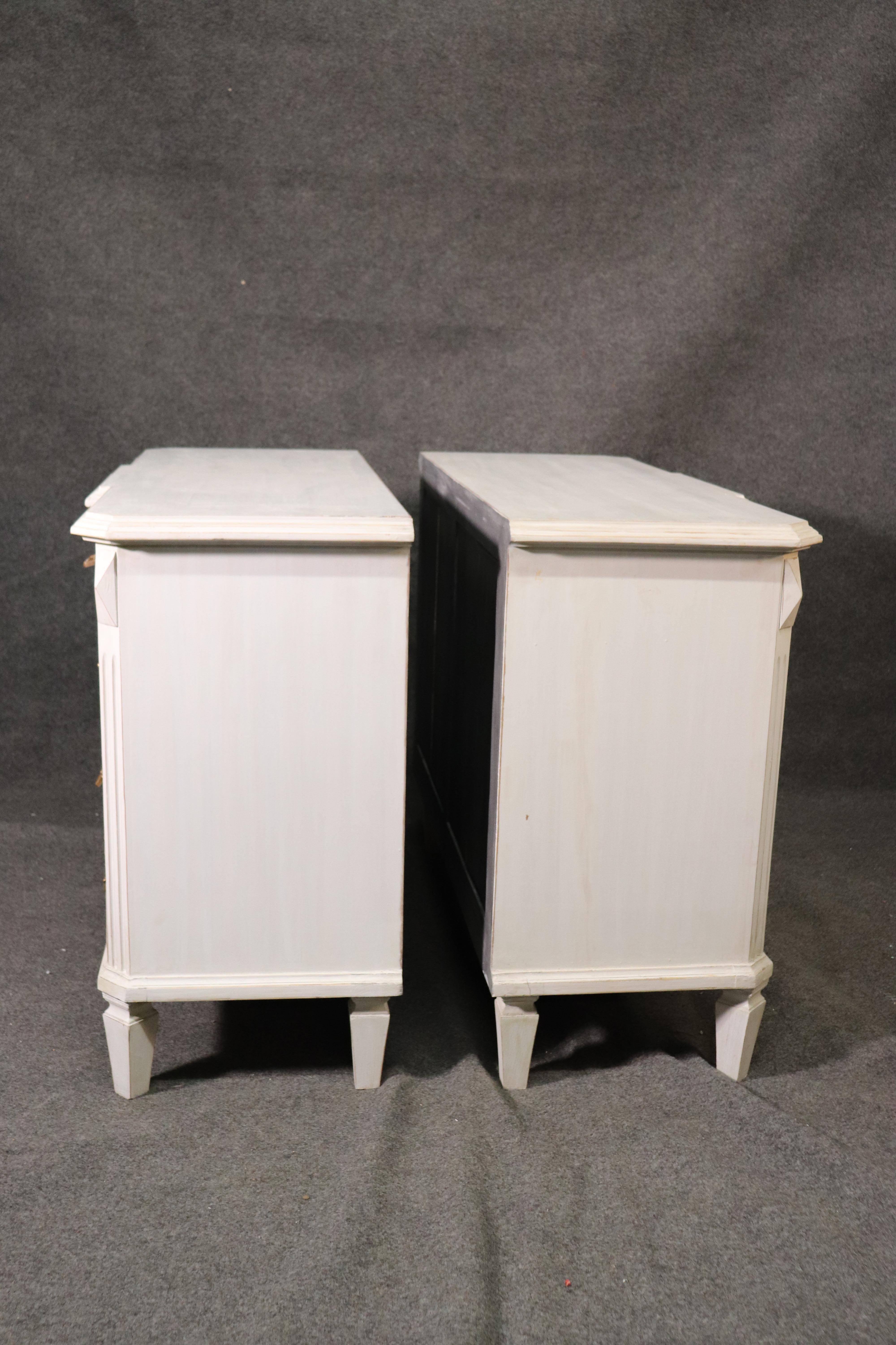 Pair of White Distressed Painted Gustavian Style Dressers Commodes 4
