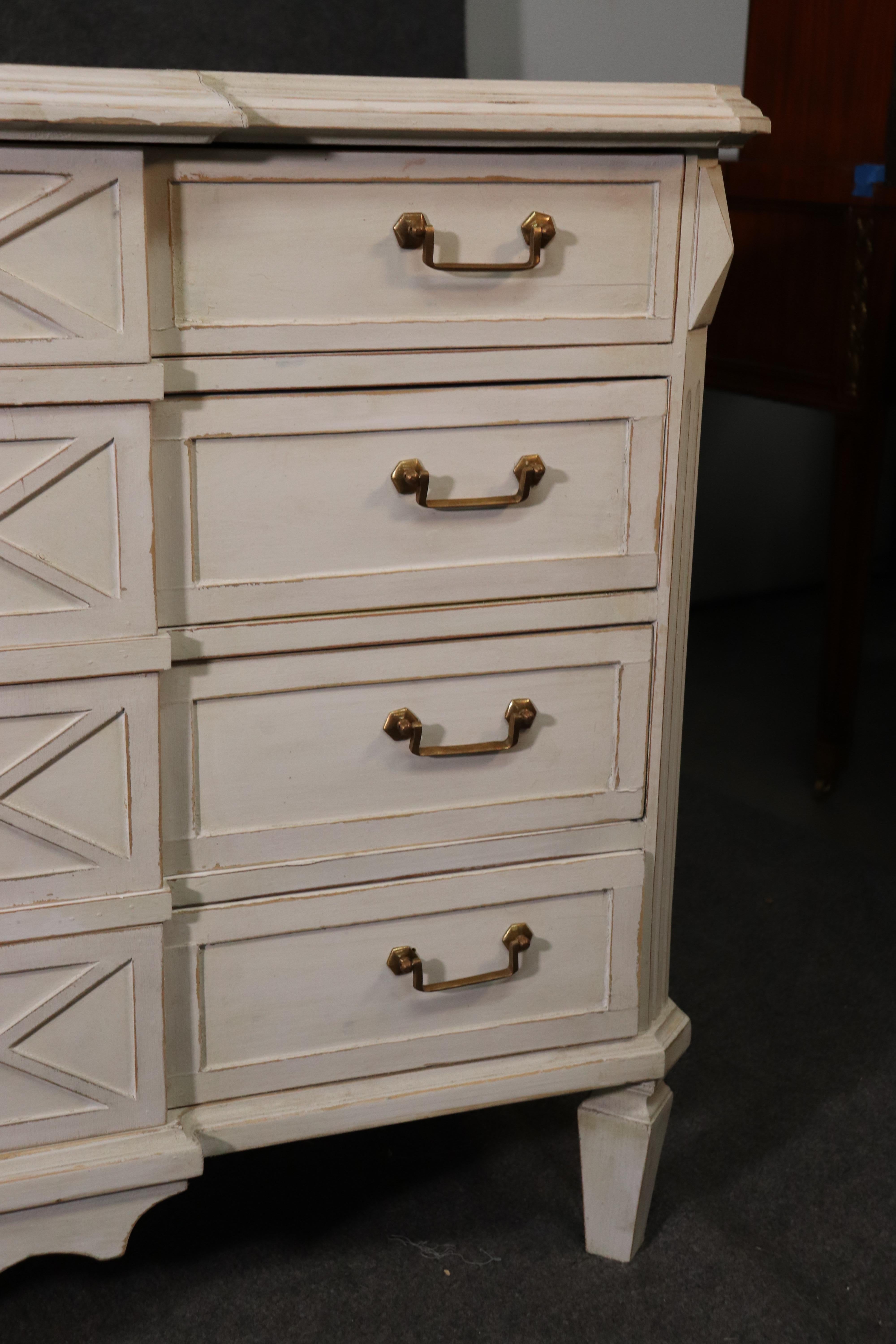 Contemporary Pair of White Distressed Painted Gustavian Style Dressers Commodes