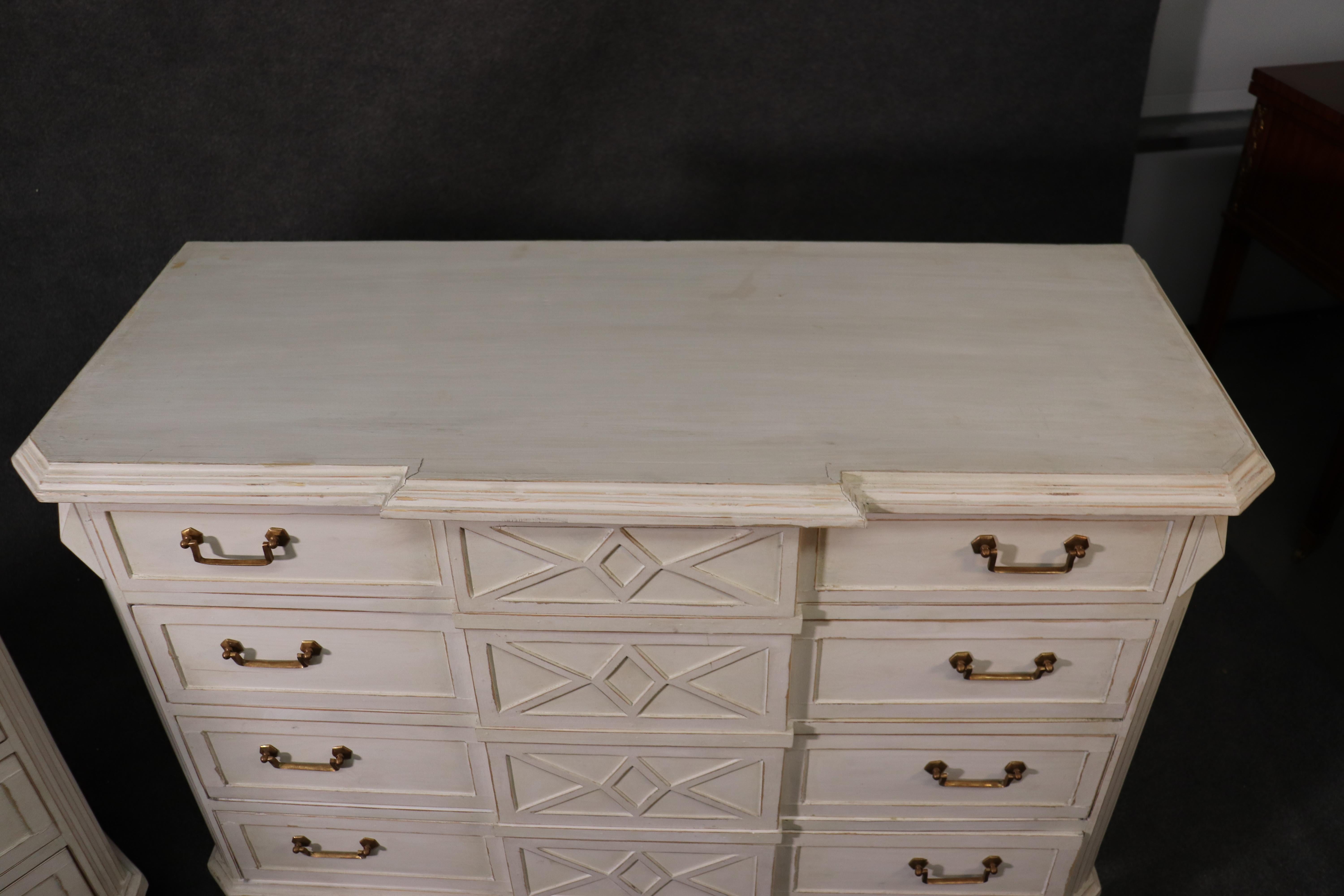 Pine Pair of White Distressed Painted Gustavian Style Dressers Commodes