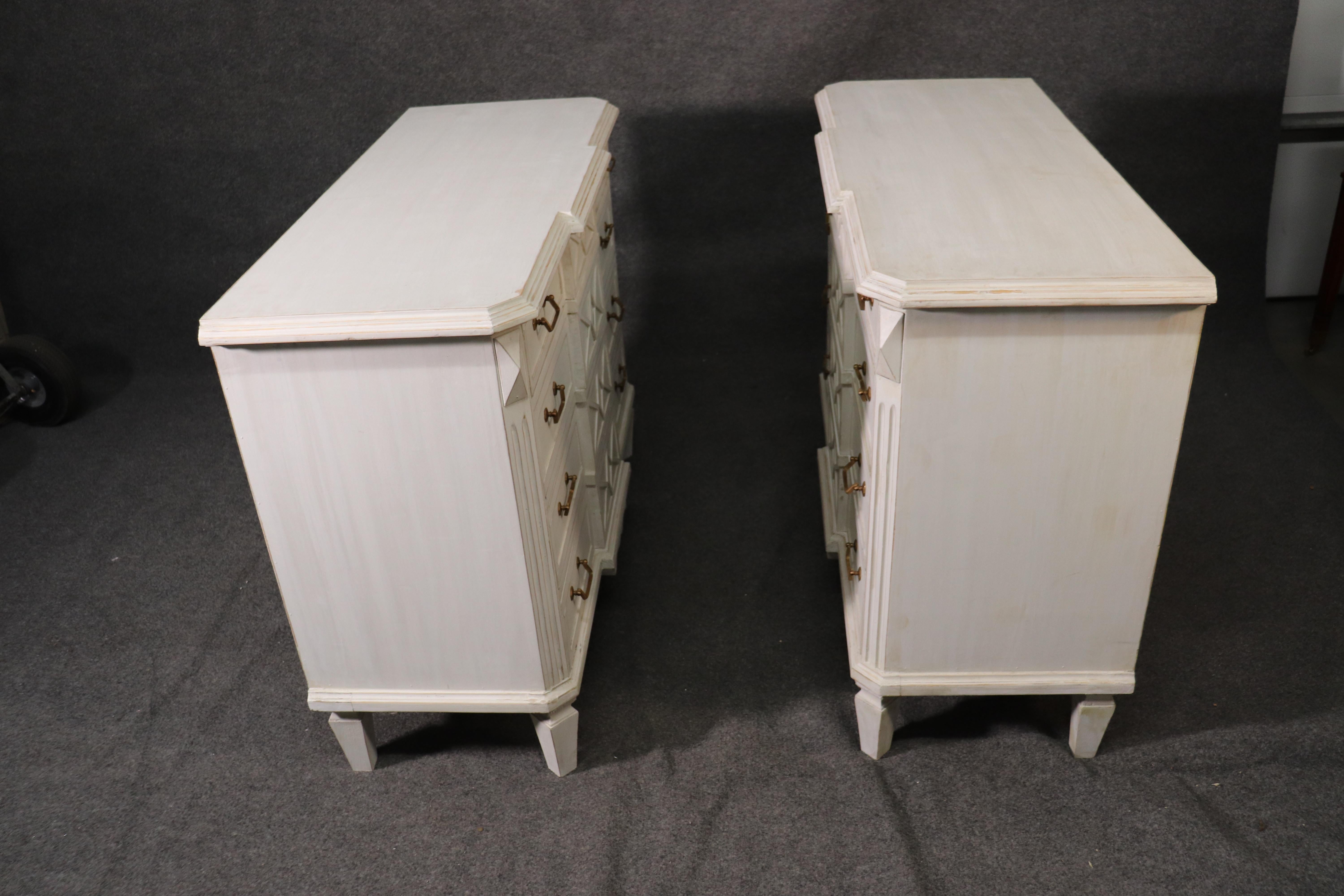 Pair of White Distressed Painted Gustavian Style Dressers Commodes 3