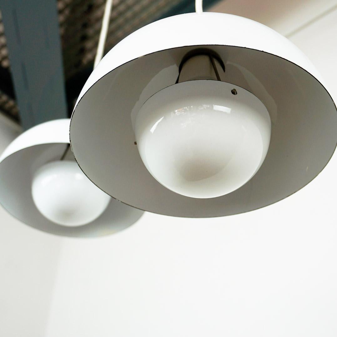 Mid-20th Century Pair White Enameled Flowerpot Pendant by Verner Panton for Louis Poulsen Denmark