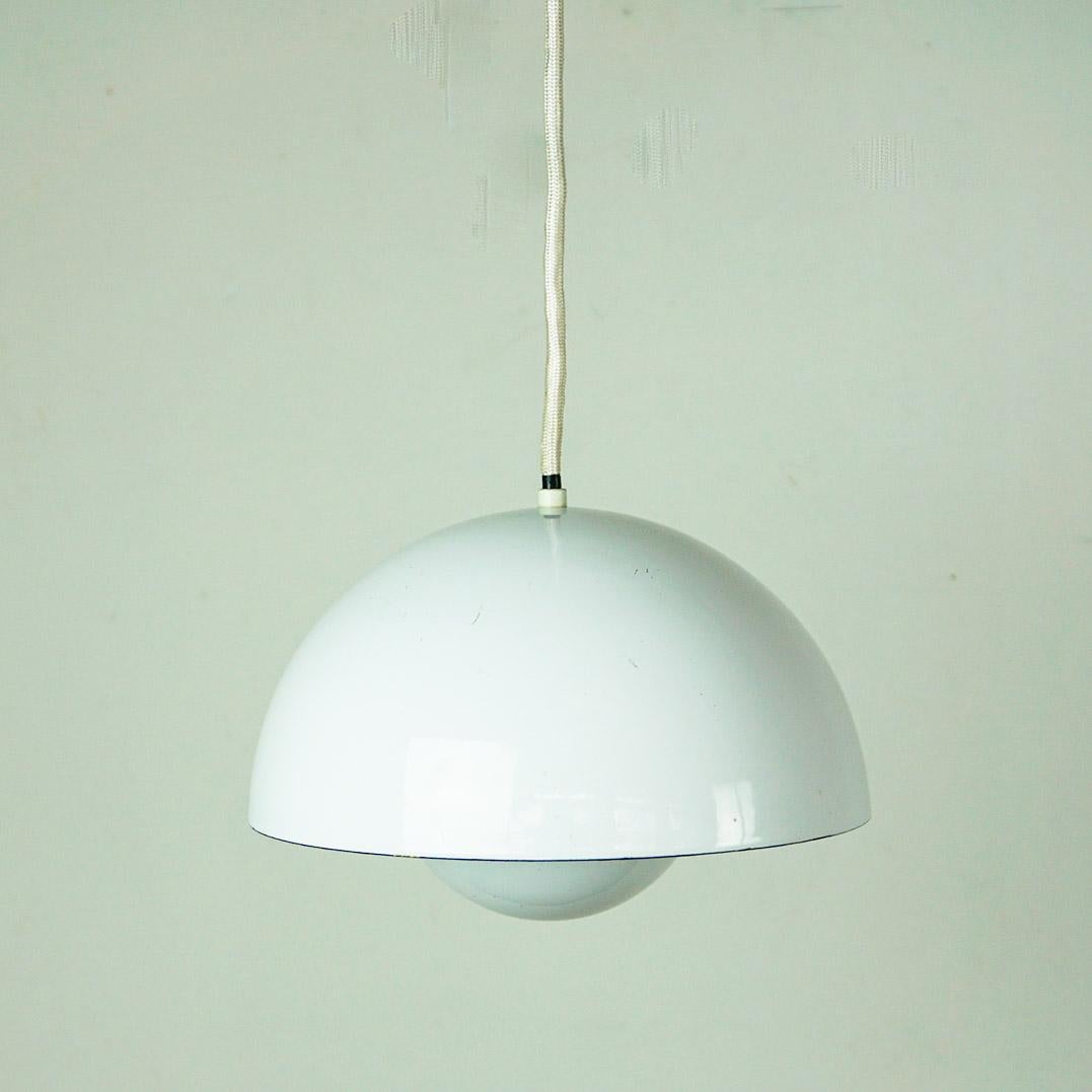 Pair White Enameled Flowerpot Pendant by Verner Panton for Louis Poulsen Denmark 1