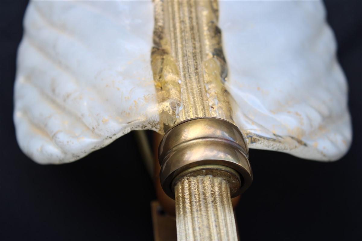 Pair White Gold Dust Sconces Leaf Barovier Mid-Century Italian Design Brass Part 6